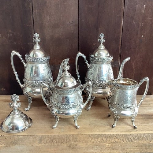 【稀少】【貴重】アメリカンアンティーク⭐︎ダブルウエディング　約224×166cm Reed & Barton 2764 Antique Silverplate Coffee Service Aesthetic