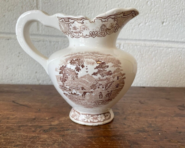 RARE Antique newest Wedgewood Brown Transferware Pitcher c 1759-1769